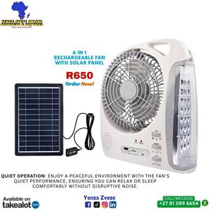 6 in 1 Solar Rechargeable Fan with solar panel