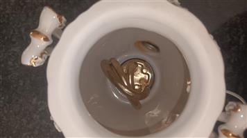 Antique German tea pot. Electric with hand painted images o .