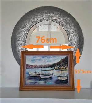 Oil Painting calm Sea and boats size 76cm x 55'5cm Montana Park