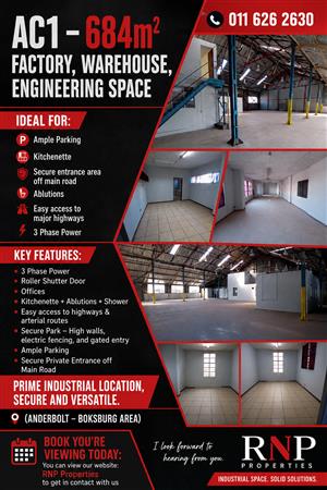 AC1 – 684m² Factory, Warehouse, Engineering Space