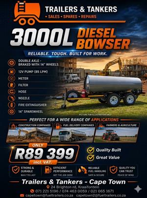 3000 Liter Mild Steel Diesel / oil / paraffin Bowser trailer