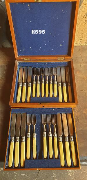 Antique Bone Ivory Knifes and Fork Set