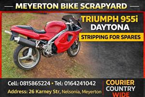 Triumph 955i Daytona stripping for spares. Meyerton bike scrapyard new & secondhand spares. Andre