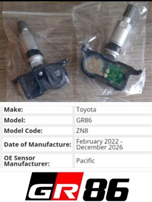 Toyota GR 86 TPMS tyre pressure monitor sensors and valves 