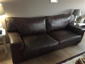 Wetherly type 3 seater brown leather couch