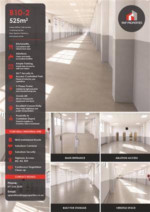 B10-2 – 525m² Factory, Storage, Distribution Space To Let