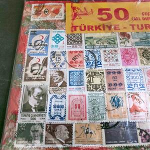 50 Different used Turkey stamps on original Display card sealed souvenir packat