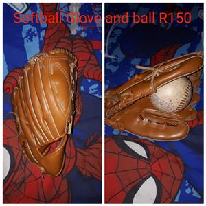 Softball glove and ball