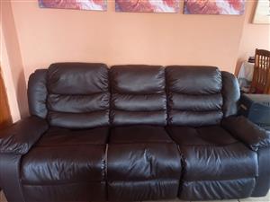 Second hand reclining leather coaches 3 Piece 3 Action Lounge Suite 