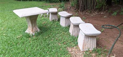 Concrete garden table and 4 stools 