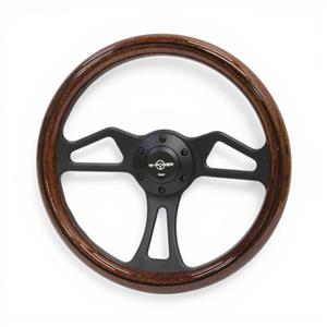 GripForge Dark Woodgrain Sport Steering Wheel with Black Stripe & Matt Black Spokes - 350mm