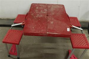 RED PORTABLE FOLDING TABLE WITH 4 INTEGRATED SEATS (S067459A)