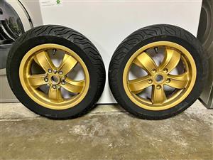 2 x Michelin Vespa Tyres with gold rims . 130/70-12. Collect in Seapoint