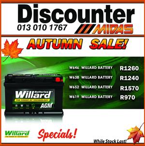 Save BIG on Willard Batteries at Discounter Midas!