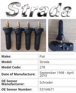 Fiat Strada TPMS tyre pressure monitor sensors and valves 