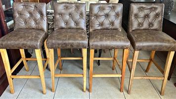Set of 4 Genuine Leather Bar Stools 
