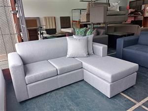 L-shaped couch- light grey interchangeable daybed