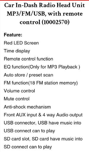 Mp3, USB, SD car player, for sale