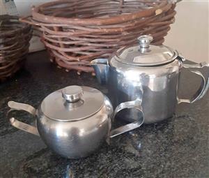 Vintage Stainless Steel Tea pot and Sugar bowl.  