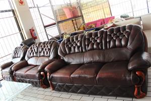 3 P/CE LEATHER DARK BROWN LOUNGE SUITE (S067376A)