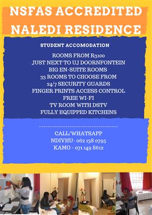 NSFAS ACCREDITED STUDENT ACCOMMODATION DOORNFONTEIN