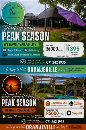 WINTER STAY HOLIDAYS - AT 1 OF OUR GUESTHOUSES IN ORANJEVILLE!