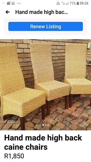 Hand made cane chairs 