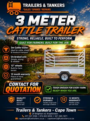 3 METER NON BRAKED LIVESTOCK TRAILER