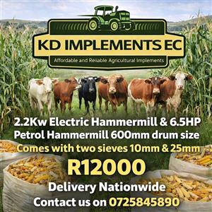 2.2Kw Electric or 6.5HP Petrol Hammermill 600mm drum comes with two sieves