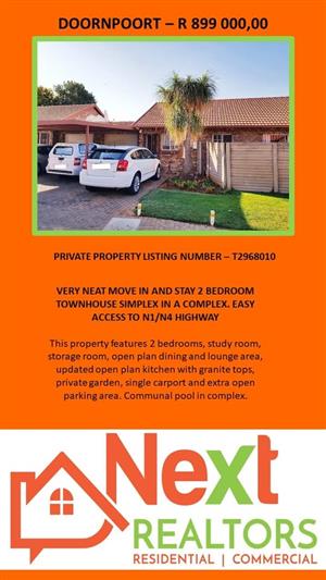 Spacious and beautiful 2 bedroom townhouse in Doornpoort