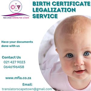 Professional Birth Certificate Legalization Services, Cape town
