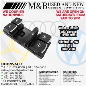 Window Switch with chrome (Brand New) Suitable for VW Golf 