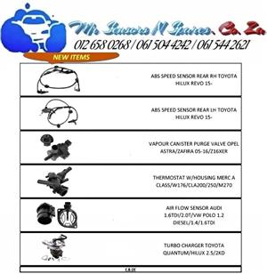 ABS Speed Sensors Vapour Canister Purge Valves Air Flow Sensors Turbochargers