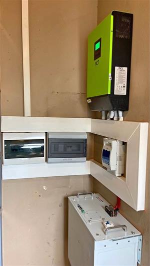 Solar panels, hybrind inverter and lithium batteries