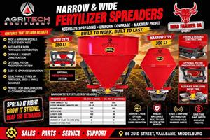New Agritech fertilizer spreaders for sale at Mad Farmer SA
