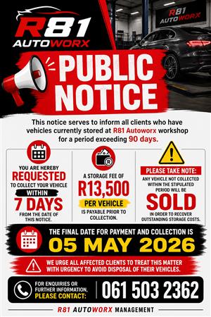 PUBLIC NOTICE – R81 AUTOWORX