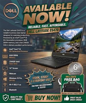 Dell Latitude E5470 Laptop |i5 - 6th Gen | 256GB SSD | 8GB RAM | Windows 10 Pro