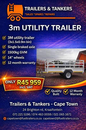braked 3 meter Cargo/ utility trailer