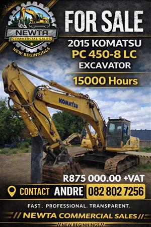 FOR SALE – 2015 KOMATSU PC450-8 LC EXCAVATOR  Excellent heavy-duty machine ready