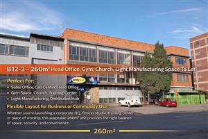 B12-3 – 260m² Head Office, Gym, Church, Light Manufacturing Space To Let