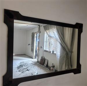 Preloved, Beautiful large walnut wood mirror 1.5metres by 1 metre 