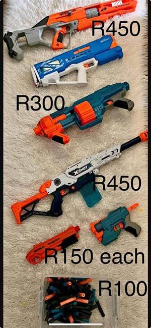 Nerf & Xshot guns & bullets . Prices vary between R150-R450. Good condition. Collection in Seapoint.