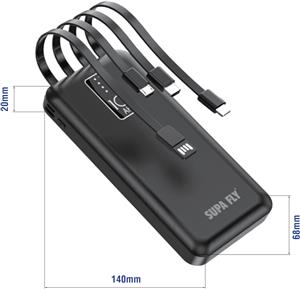Supa Fly 10000mAh 4-in-1 Power Bank | USB-C Micro-USB & Lightning Cables Built-I