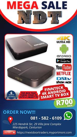FINNTECH 4K SMART ANDROID TV BOX -  (ONCE OFF FEE) To Add Free DSTV, H