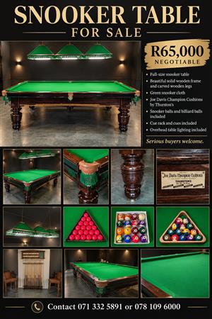 Full-size 12 foot luxury snooker table with cues, balls & accessories