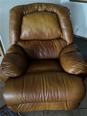 LEATHER LAZYBOY CHAIR, TWO-SEATER AND THREE-SEATER