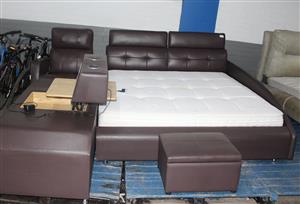 BROWN KING SLEIGH BED W/MASSAGE CHAIR & SPEAKER S065679D