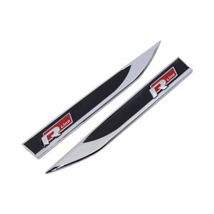 VW R Fender Badges - Black, Red & Chrome (14×1.5cm)