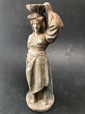 Antique brass/bronze Grecian maiden carrying a bowl Candle stand