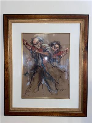 Original Jan Van Rensburg Painting for sale - Men playing violin
